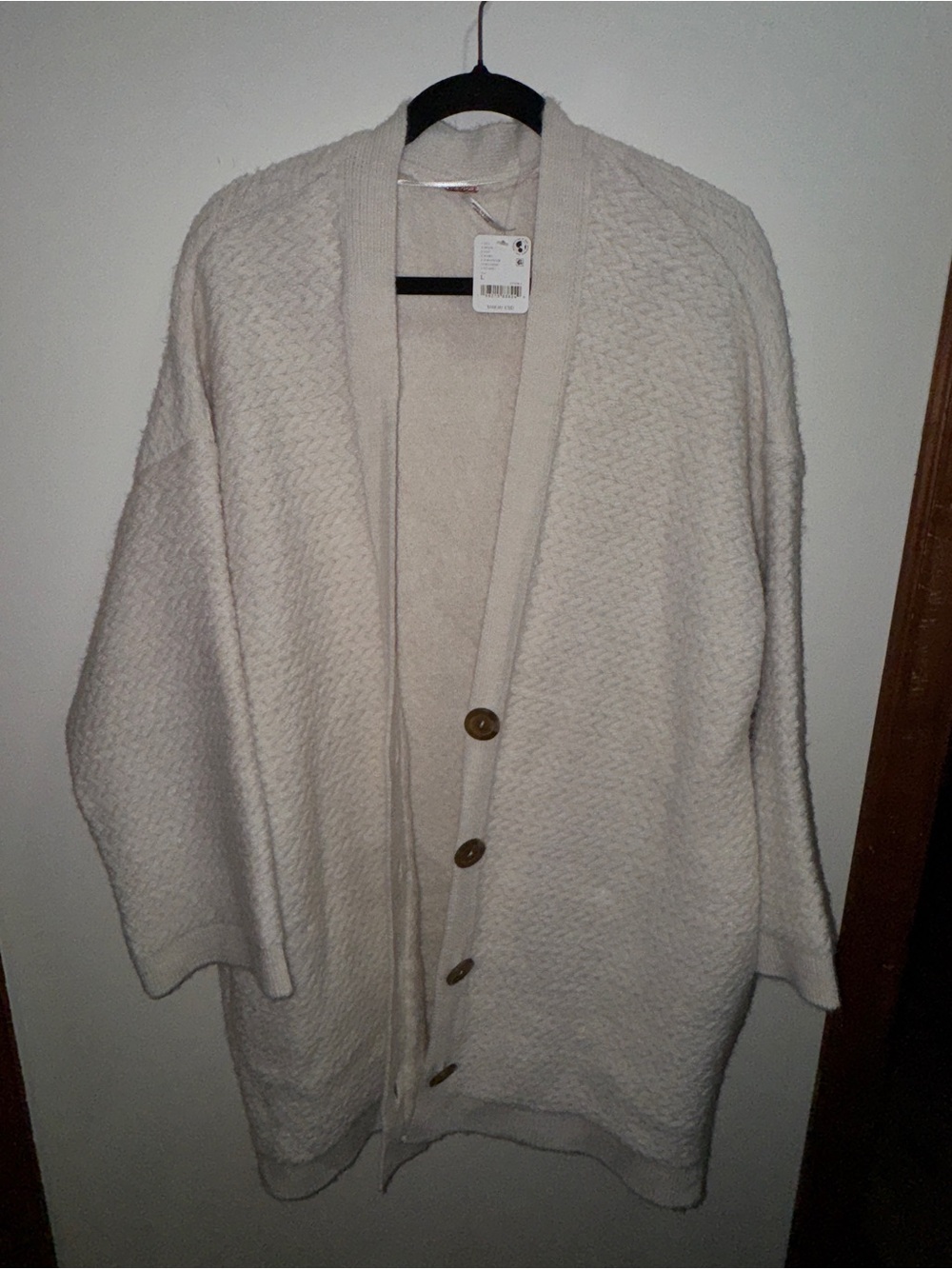 Free People Cream Button-Up Oversized Knit Cardigan